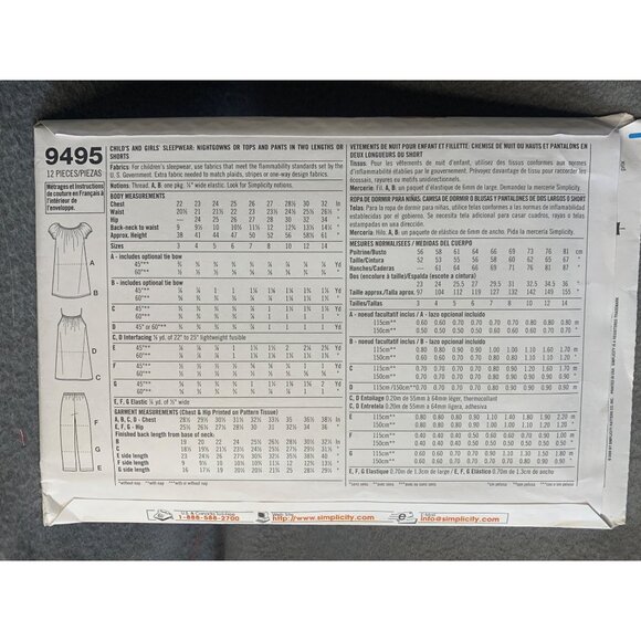 Simplicity Girl's Sleepwear Sewing Pattern Sz 3-6 9495 - Uncut - Picture 3 of 4